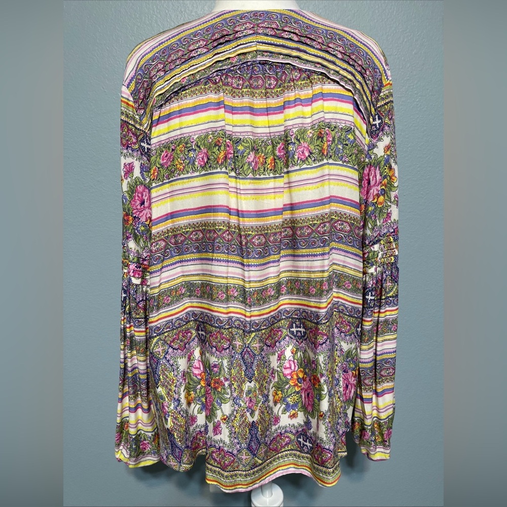 Anthropologie Maeve Ceresco Tunic Top Peasant Boho Floral Striped Cottagecore XL - Picture 5 of 9
